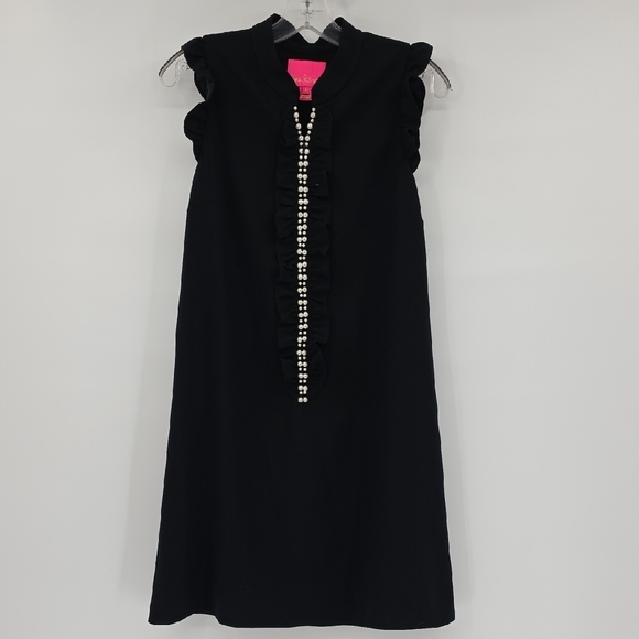 Lilly Pulitzer Adalee Black Embellished Ruffled Sheath Mini Dress Size 4 - Picture 1 of 9